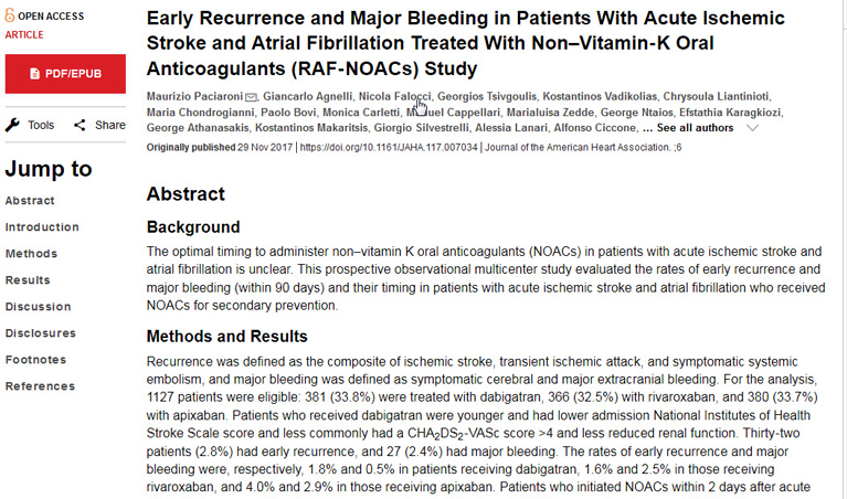 Early Recurrence and Major Bleeding in Patients With Acute Ischemic Stroke and Atrial Fibrillation Treated With Non–Vitamin-K Oral Anticoagulants (RAF-NOACs) Study