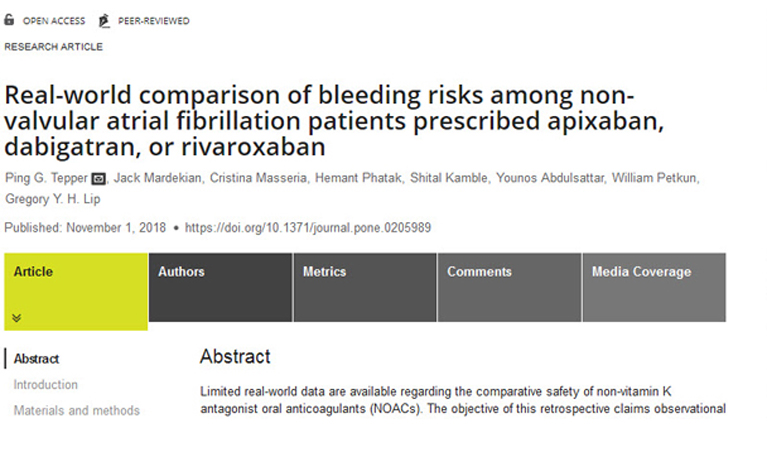 Real-world comparison of bleeding risks among non-valvular atrial fibrillation patients prescribed apixaban, dabigatran, or rivaroxaban