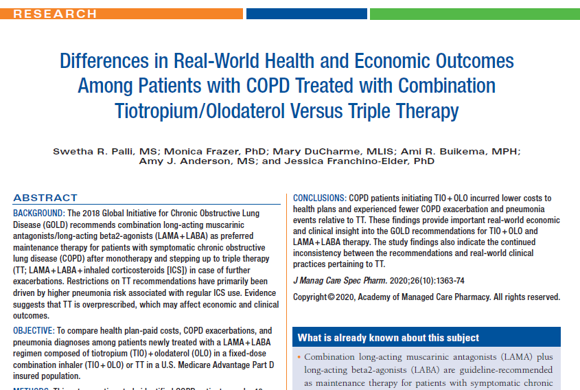 Differences in Real-World Health and Economic Outcomes Among Patients with COPD Treated with Combination Tiotropium/Olodaterol Versus Triple Therapy