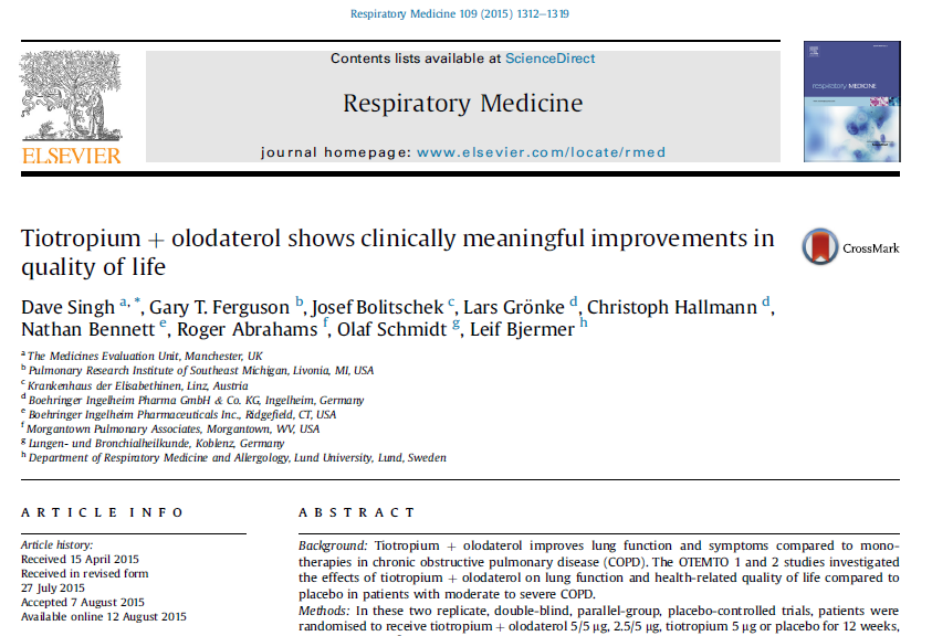 Tiotropium þ olodaterol shows clinically meaningful improvements in quality of life