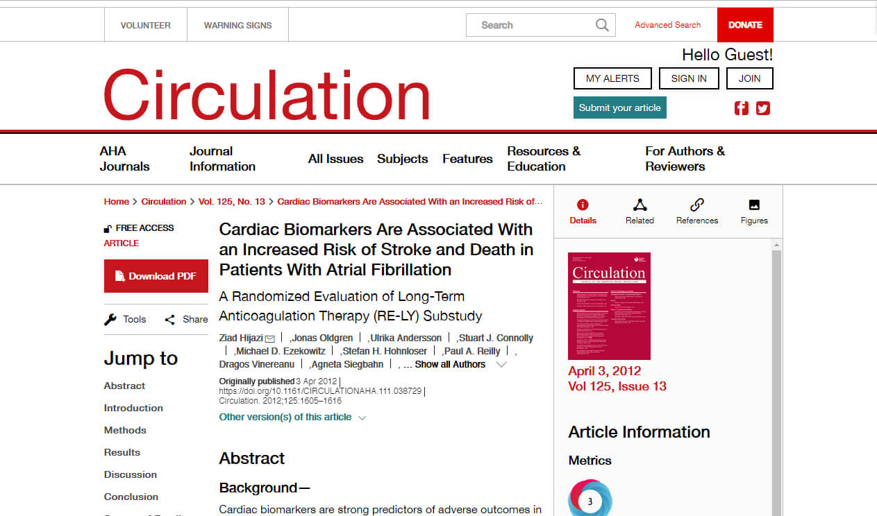 Cardiac Biomarkers Are Associated With an Increased Risk of Stroke and Death in Patients With Atrial Fibrillation (A Randomized Evaluation of Long-Term Anticoagulation Therapy (RE-LY) Substudy)