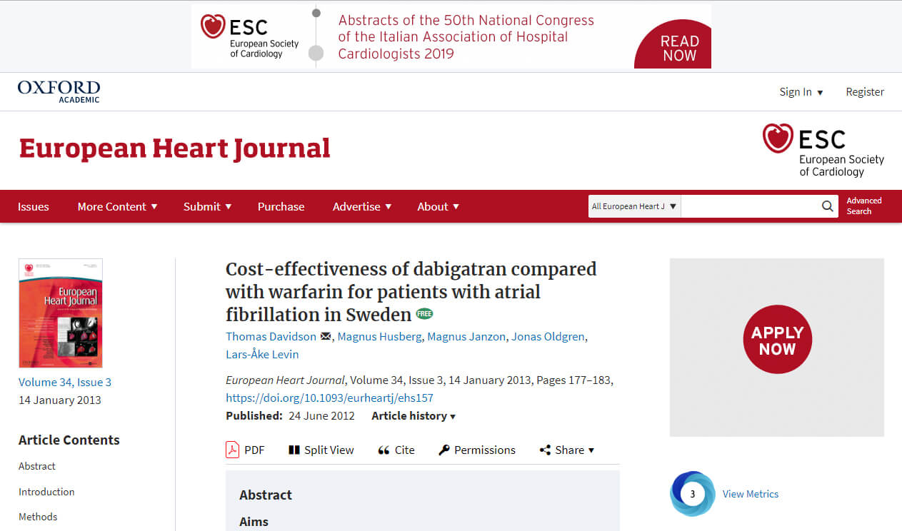 Cost-effectiveness of dabigatran compared with warfarin for patients with atrial fibrillation in Sweden