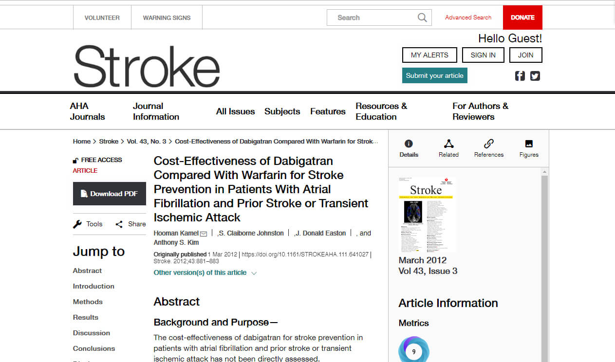 Cost-Effectiveness of Dabigatran Compared With Warfarin for Stroke Prevention in Patients With Atrial Fibrillation and Prior Stroke or Transient Ischemic Attack