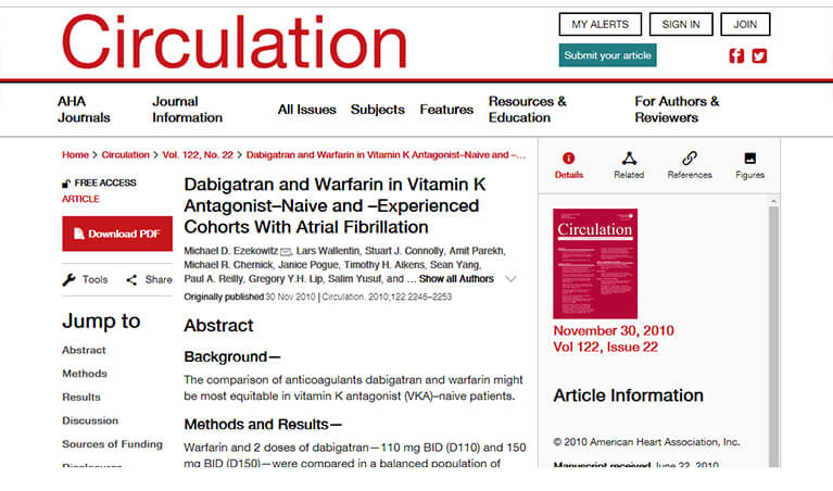 Dabigatran and Warfarin in Vitamin K Antagonist Naive and Experienced Cohorts With Atrial Fibrillation