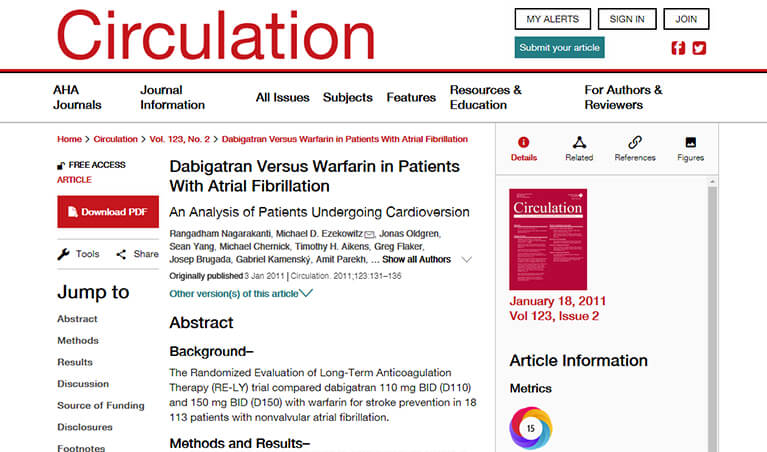 Dabigatran Versus Warfarin in Patients With Atrial Fibrillation: An Analysis of Patients Undergoing Cardioversion