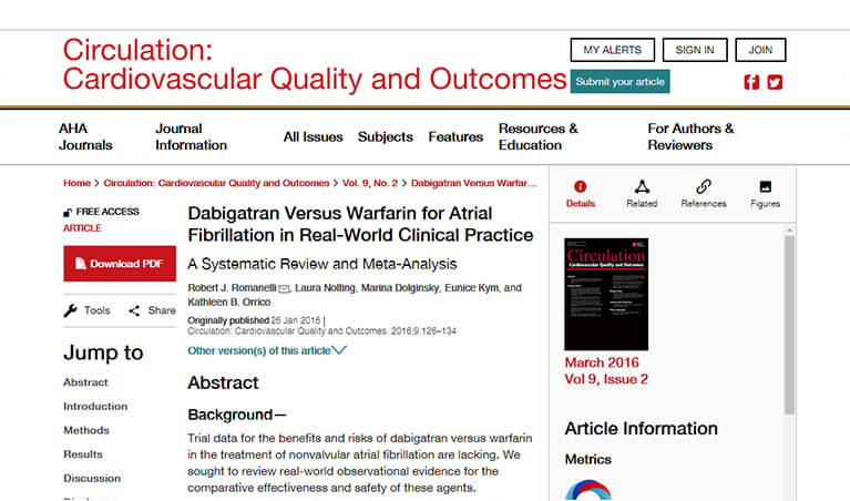 Dabigatran Versus Warfarin for Atrial Fibrillation in Real-World Clinical Practice