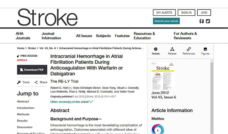 Intracranial Hemorrhage in Atrial Fibrillation Patients During Anticoagulation With Warfarin or Dabigatran