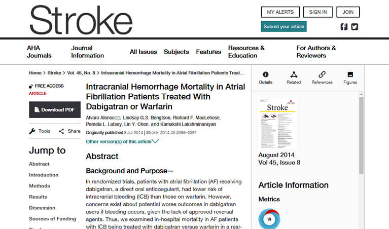 Intracranial Hemorrhage Mortality in Atrial Fibrillation Patients Treated With Dabigatran or Warfarin