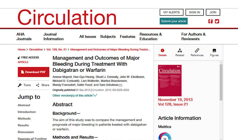 Management and Outcomes of Major Bleeding during Treatment with Dabigatran or Warfarin