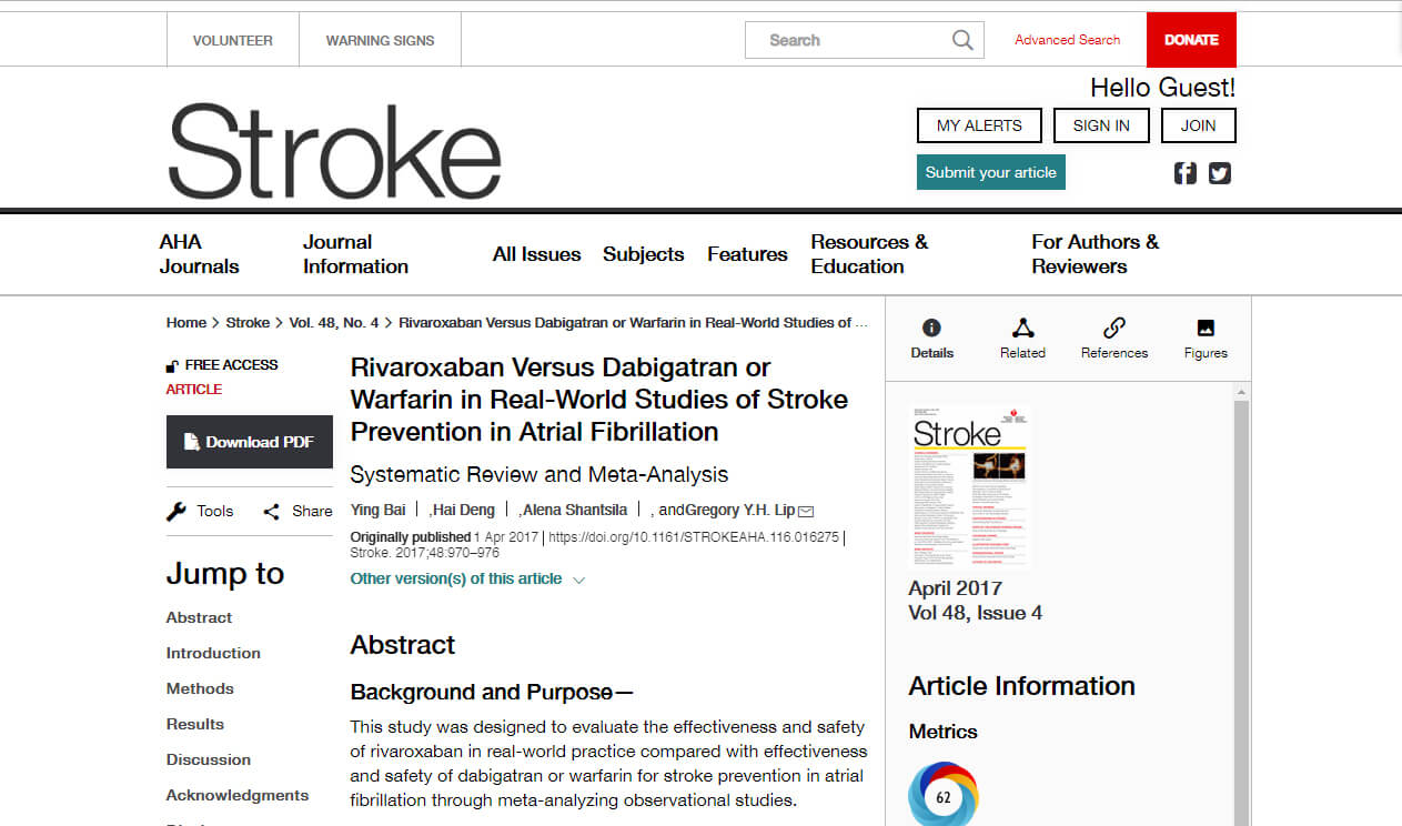 Rivaroxaban Versus Dabigatran or Warfarin in Real-World Studies of Stroke Prevention in Atrial Fibrillation (Systematic Review and Meta-Analysis)