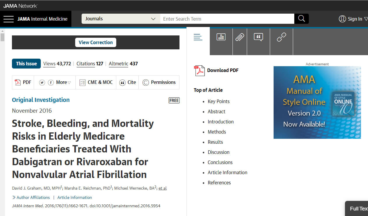 Stroke, Bleeding, and Mortality Risks in Elderly Medicare Beneficiaries Treated With Dabigatran or Rivaroxaban for Nonvalvular Atrial Fibrillation