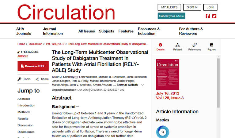 The Long-Term Multicenter Observational Study of Dabigatran Treatment in Patients With Atrial Fibrillation (RELY-ABLE) Study