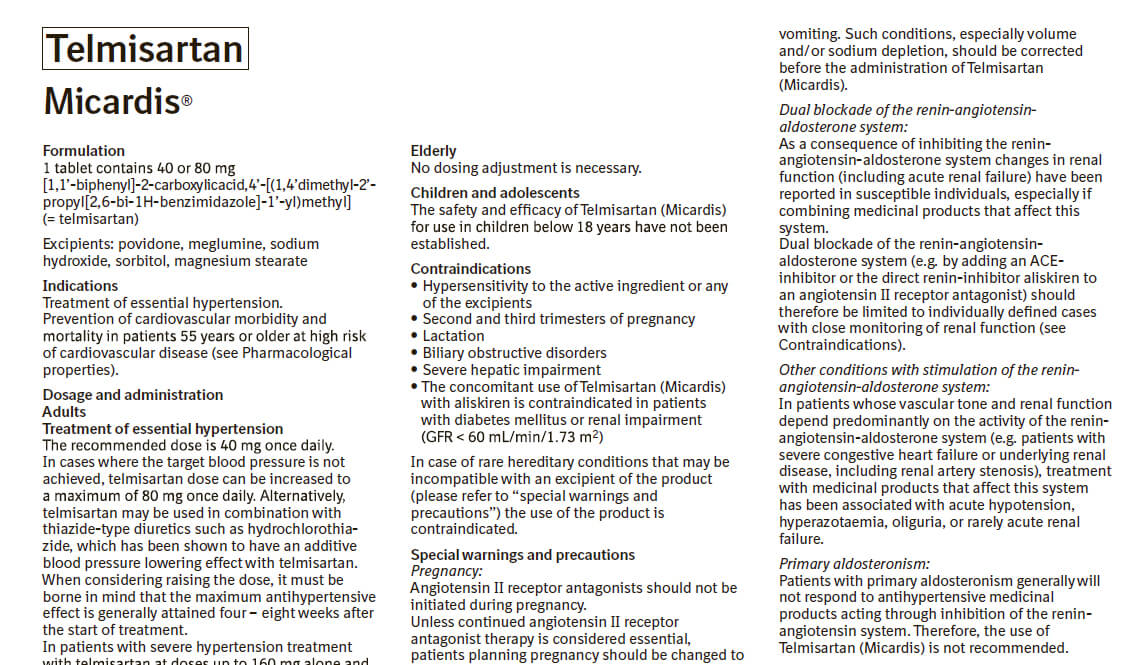 Telmisartan (Micardis®) Prescribing Information